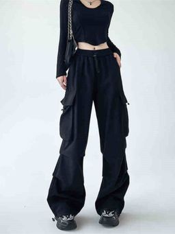 Outzidr - Black Parachute Street Style Pant with Pocket