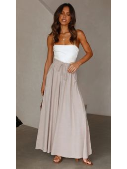 Outzidr - Beige Elasticated Waist Band Wide Leg Palazzo