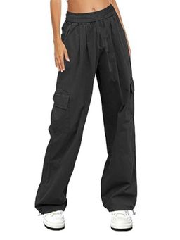 Outzidr - Black Elasticated Waistband Trousers with Cargo Pocket
