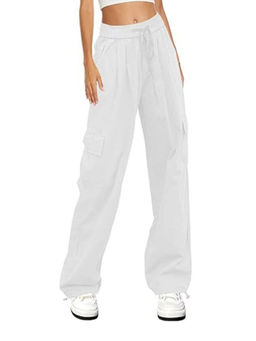 Outzidr - White Elasticated Waistband Trousers with Cargo Pocket