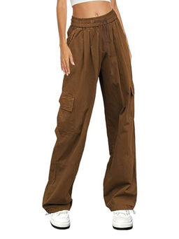 Outzidr - Brown Elasticated Waistband Trouser with Cargo Pocket