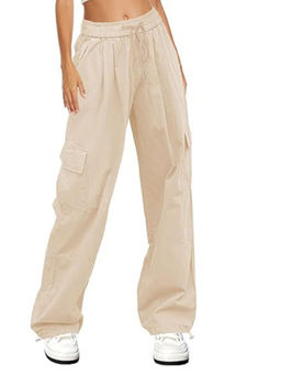 Outzidr - Cream Elasticated Waistband Trouser with Cargo Pocket