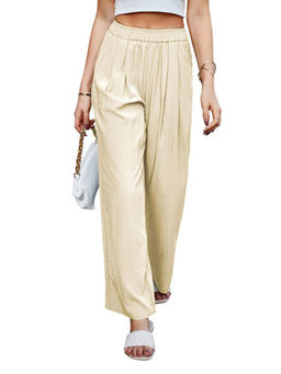 Outzidr - Cream Textured Wide Leg Trouser