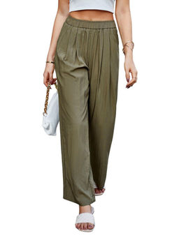 Outzidr - Olive Textured Wide Leg Trouser