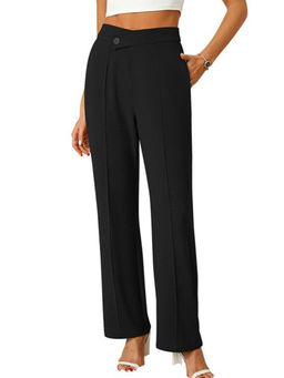 Outzidr - Black Criss Cross Waistband Pin Tucked Trouser