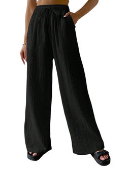 Outzidr - Black Wide Leg Textured Trouser