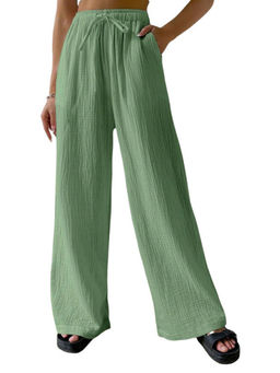 Outzidr - Green Wide Leg Textured Trouser