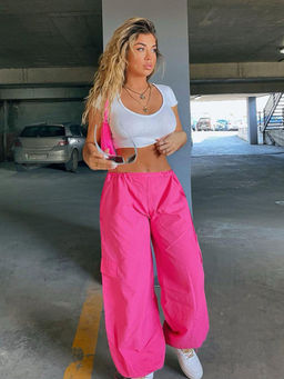 Outzidr - Pink Solid Parachute Pant