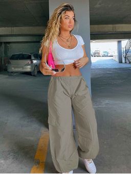 Outzidr - Grey Solid Parachute Pant