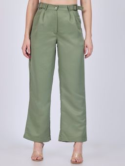 Outzidr - Olive Side Tabs Wide Leg Casual Trouser