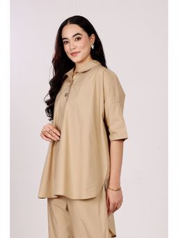 MIDORI BY SGV - Women Oversized High-Low Cotton Poplin Tunic In Brown