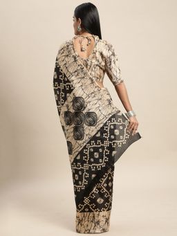 Odette - Bhagalpuri Silk Black Printed Saree with Unstitched Blouse