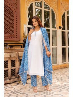 POMCHA - Gaurangi White Cotton Bandhej Kurta with Pant and Dupatta (Set of 3)