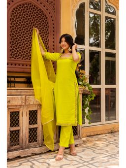 POMCHA - Gaurangi Yellow Embroidery Kurta with Pant and Dupatta (Set of 3)