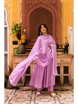 POMCHA - Gaurangi Mauve Embroidery Cotton Anarkali Kurta with Pant and Dupatta (Set of 3)