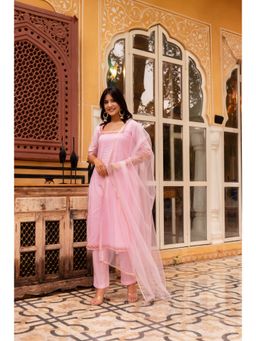 POMCHA - Gaurangi Bhumika Pink Embroidery Cotton Kurta with Pant and Dupatta (Set of 3)