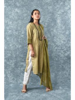 Zuri - Green Zari Embroidered Silk Kurta with Lace Pant - Set of 2