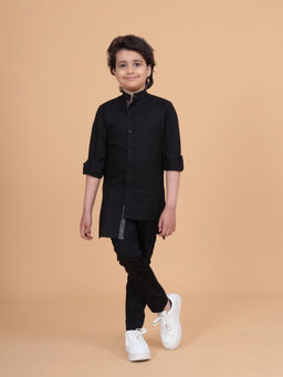 R R Blue - Black Front Open Long Shirt Tunic