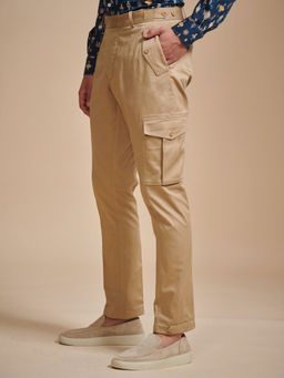 R R Blue - Stylised Beige Tapered Pant
