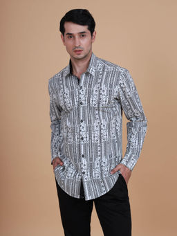 R R Blue - Black The Linear Geometric Printed Shirt