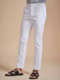 R R Blue - Stylised White Tapered Pant