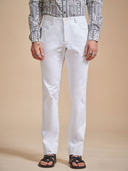 R R Blue - Stylised White Tapered Pant