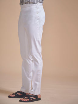 R R Blue - Stylised White Tapered Pant