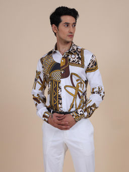 R R Blue - White Engineered Printed Shirt