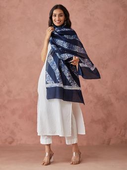 Fabindia - Women Cotton Navy Blue Printed Stole