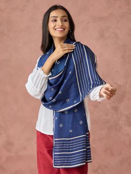 Fabindia - Women Fabric Navy Blue Printed Stole