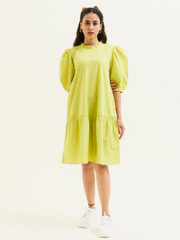 Jaipur Kurti - Lime Green Cotton A-line Short Dress