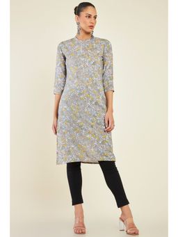 Soch - Womens Grey Rayon Floral Kurta