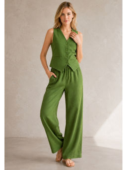 Lounge Dreams - Linen Green Wide Leg Co-Ord Set