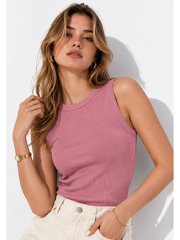 Lounge Dreams - Pink Ribbed Vest Top