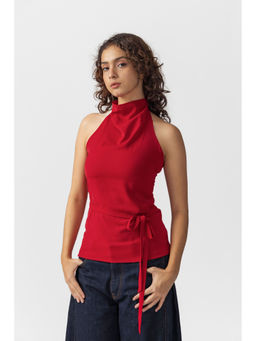 PAST MODERN - Red Halter Neck Button Up Top