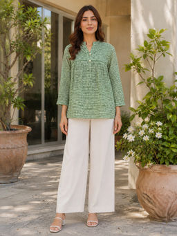 sencei - Green Checked Pure Cotton Top