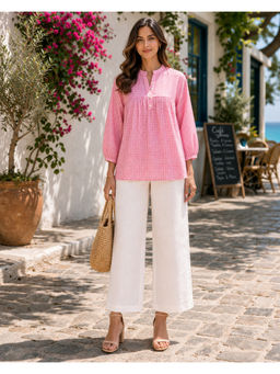 sencei - Pink Checked Pure Cotton Top
