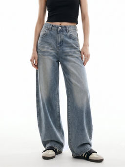 Outzidr - Blue Tinted Washed Baggy Jeans