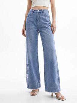 Outzidr - blue Tinted Baggy With Side Bow Detailing Jeans