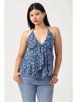 PAST MODERN - Blue Halter Neck with Tie-Up Top