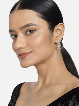 Estele - Gold Plated CZ Flower Designer Drop Earrings for Women