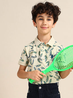 U.S. POLO ASSN. - Boys Printed Cotton Polo T-Shirt Beige