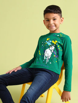 U.S. POLO ASSN. - Boys Pure Cotton Regular T-Shirt Green