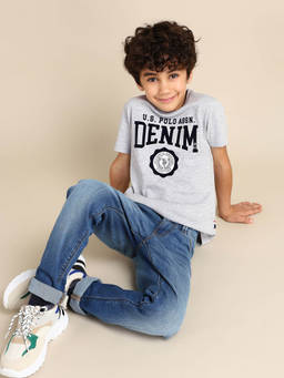 U.S. POLO ASSN. - Boys Pure Cotton Regular T-Shirt Grey