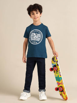 U.S. POLO ASSN. - Boys Pure Cotton Regular T-Shirt Blue