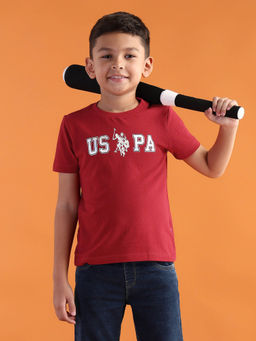 U.S. POLO ASSN. - Boys Pure Cotton Regular T-Shirt Red
