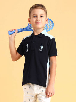 U.S. POLO ASSN. - Boys Cotton Printed Polo T-Shirt Navy Blue
