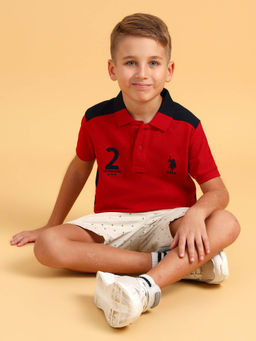 U.S. POLO ASSN. - Boys Cotton Printed Polo T-Shirt Red