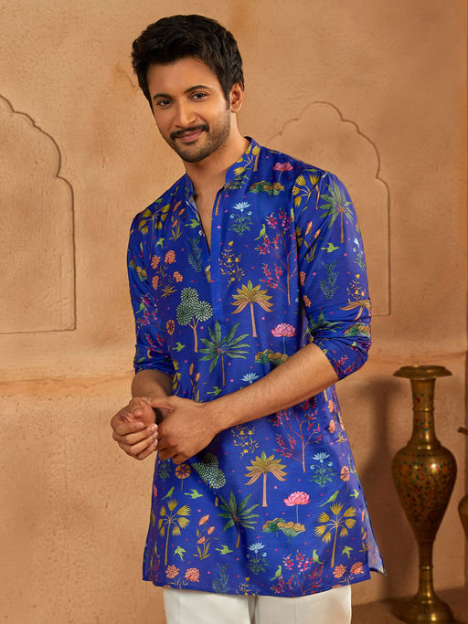 Vastramay Men Blue Muslin Kurta