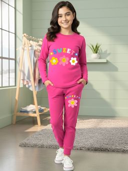 Kuchipoo - Pink Cotton Blend Full Sleeves T-Shirt With Joggers